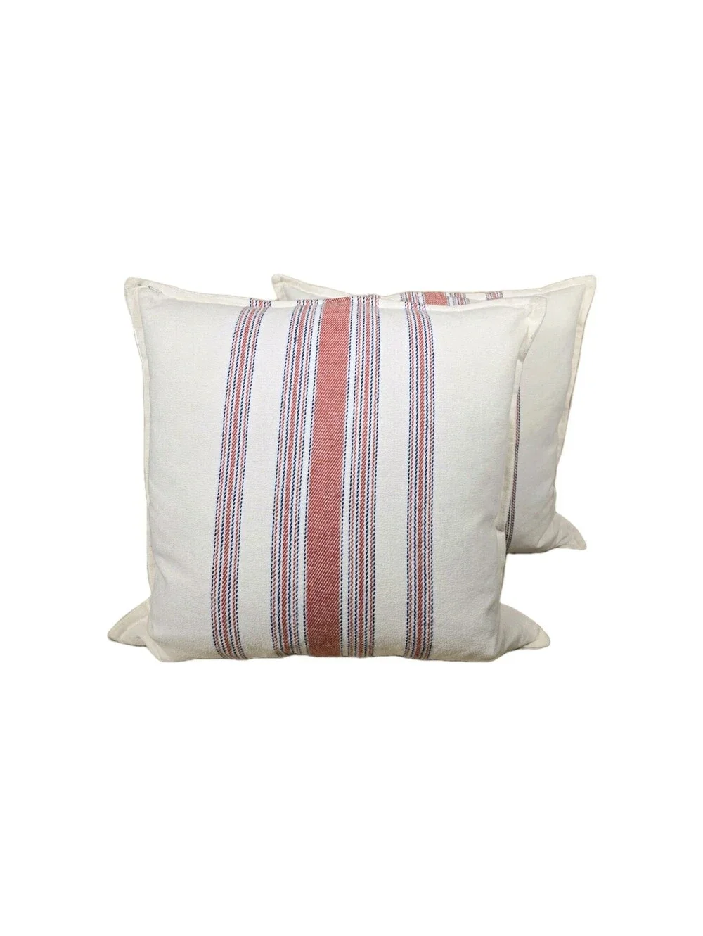 Ralph Lauren Americana Ticking Stripe 22x22” Accent Pillows Classic Cream Red 2